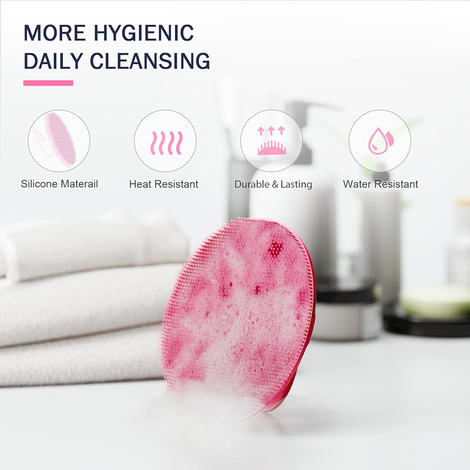 BEAUTAIL Silicone Body Scrubber Shower Bath Wash Brush Gentle Exfoliating Scrub Cleansing Loofah for Women Men Baby Sensitive Skin, Easy to Clean, Lather Nicely, More Hygienic, 1 Pack, Pink : Beauty & Personal Care