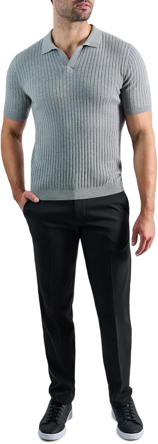 Haggar Men's Premium Ribbed Knit Short Sleeve Sweater Polo Shirt – Regular and Big & Tall Sizes