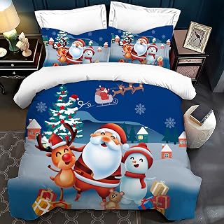 XIAOBUDIAN Santa Claus Bed Linen Christmas Duvet Cover, Christmas Bed Linen, Merry Christmas Design Duvet Cover, Printed Bedding Set, Bedding Set (01, 220 x 240 cm)