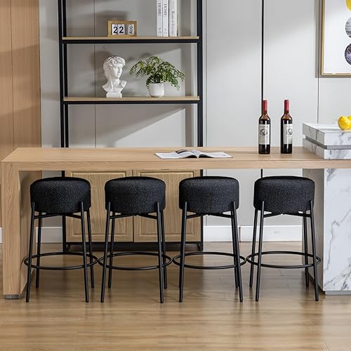 Miniatura 7 de Boucle - Juego de 2 taburetes de mostrador sin espalda, modernos taburetes de bar con asiento redondo y patas de metal, silla de altura de mostrador