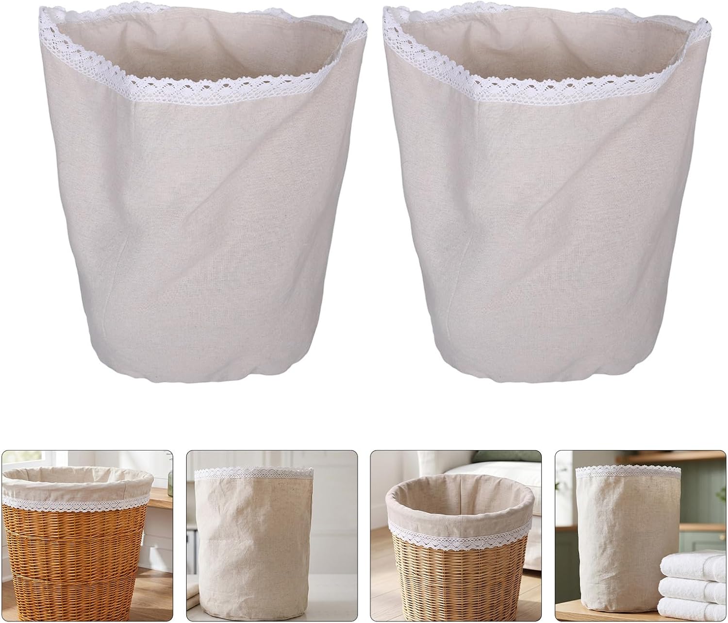 Laundry Washable Replacement Liner Beige 2pcs Fabric Basket for Woven Baskets, Hamper Insert with Easy Laundry Transport Feature and Bathrooms Bedrooms