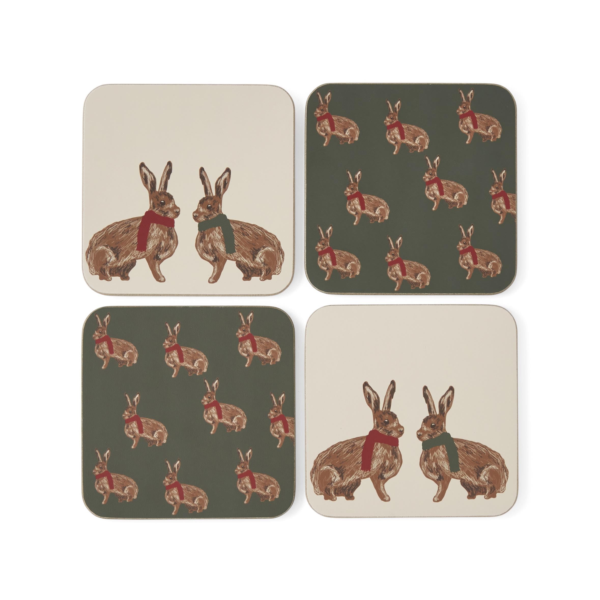 Cooksmart Christmas Heritage Hare Set of 4 Coasters | Decorative Cork with Rustic Hare Design | Durable Drink & Coffee Coasters for Home, Kitchen & Table | Perfect Tableware for Everyday Use & Gifts