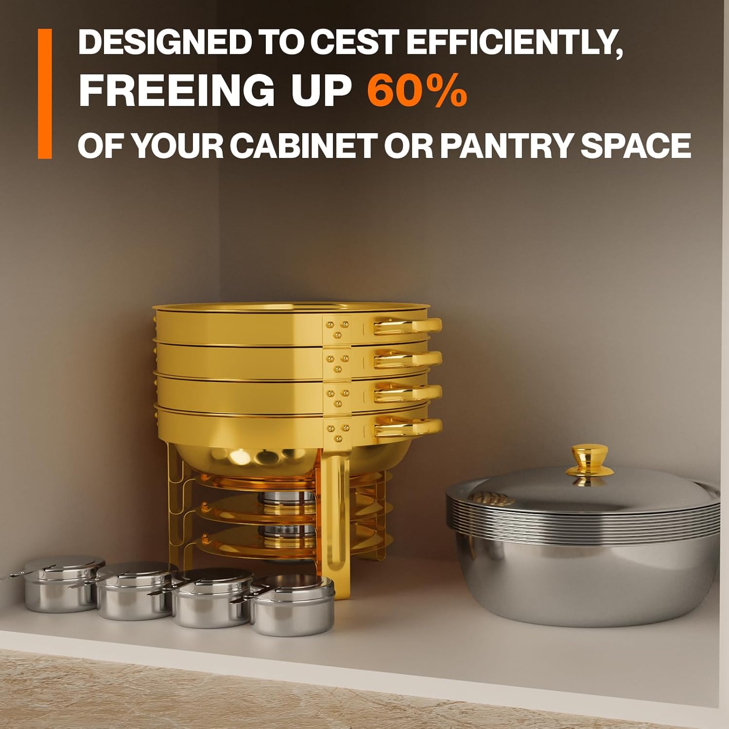 Chafing Dishes for Buffet,5QT Round Chafing Dish Buffet Set,Stainless Steel Buffet Food Warmers Sets for Catering Events Parties Dinners with Complete Set(Elegant Gold +Silver Colors)