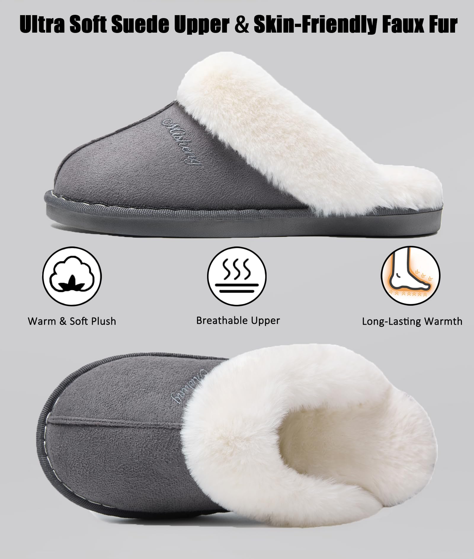 Coswind Pantofole Donna Uomo Invernali Peluche Ciabatte da Casa with Memory Foam Pelose Calde Comode Fluffy Antiscivolo Autunno Interno Esterno