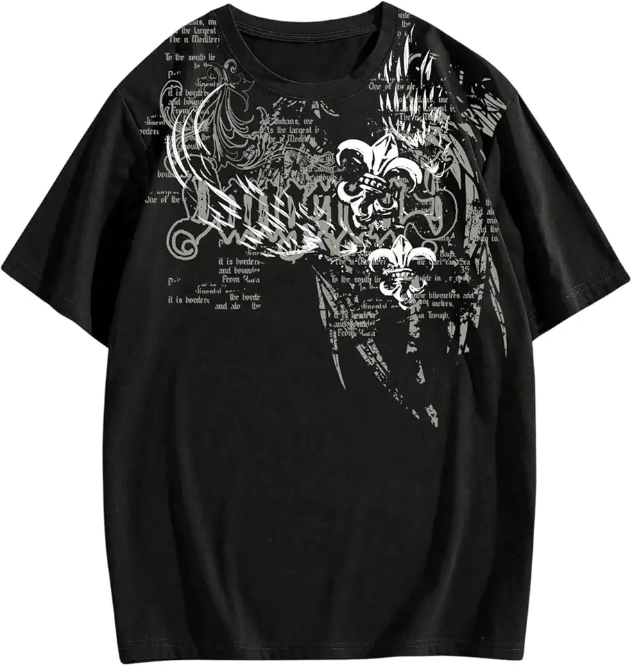 GORGLITTER Men's Y2k T Shirts Gothic Graphic Cool Short Sleeve Crew Neck Casual Streetwear Rave Tee Tops