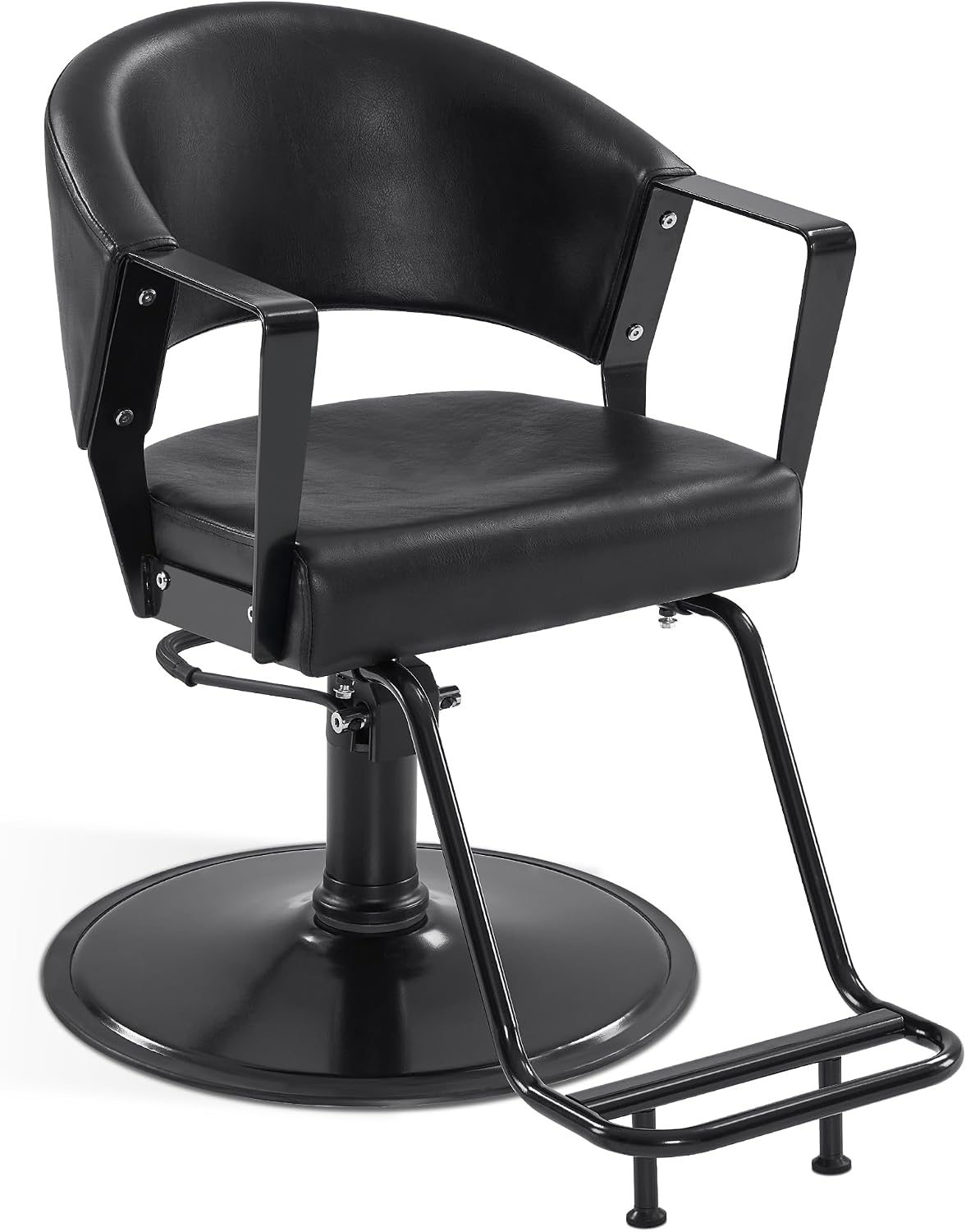 BarberPub Hydraulic Salon Chair, 360° Swivel Classic Modern Hair Styling Barber Chair, All Black Curved Wooden Hair Cutting Salon Beauty Spa Equipment 8517 (Black)