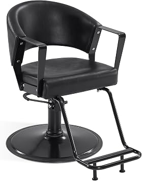 BarberPub Hydraulic Salon Chair, 360 Swivel Classic Modern Hair Styling Barber Chair, All Black Curved Wooden Hair Cutting Salon Beauty Spa Equipment 8517 Black