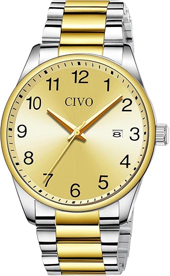 CIVO Mens Watch Analogue Stylish Stainless Steel Bracelet Water Resistant - Large Clear Gift for Elderly Men 41mm Dial