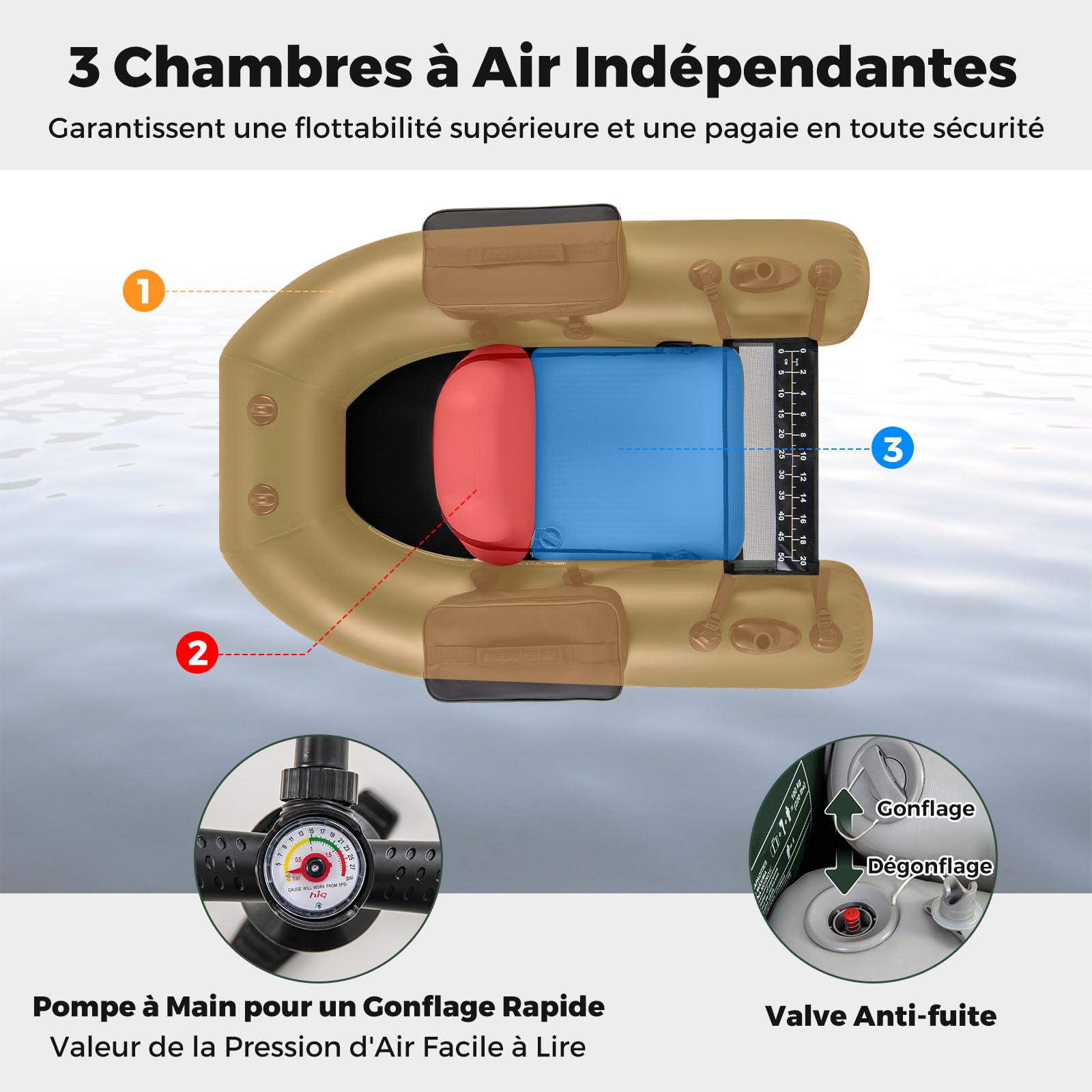 COSTWAY Bateau de Pêche Gonflable avec 3 Chambres à Air, Bateau Gonflable avec Règle à Poisson 2 Poches de Rangement Pompe Sac de Transport Boucles de Moteur, Charge 100 KG, Camouflage