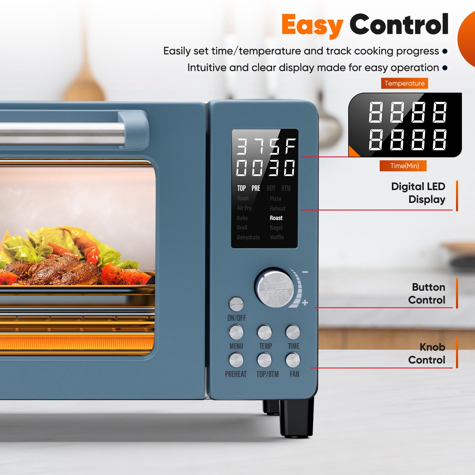 Nuwave Bravo Pro Convection Air Fryer Toaster Oven Combo | 2026 New Improved,10-in-1, 50°-450°F Control, Quick Even Crisp Tech, 21Qt, PFAS Free, Cozy Blue