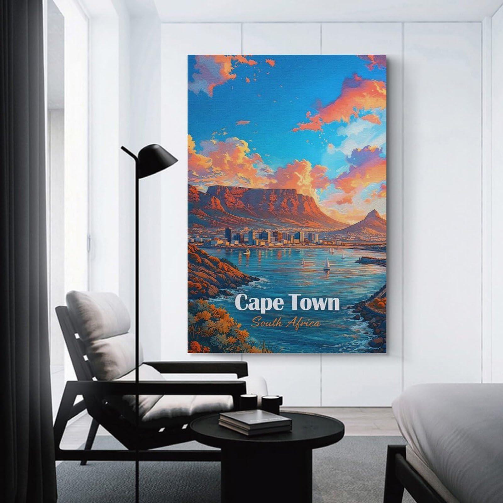 Junmoney Cape Town South Africa Sunset Room Decor Wall Art, 20x30inch(50x75cm), for Gallery Wall Decor And Room Displays, Decorative Artwork with Flexible Styling