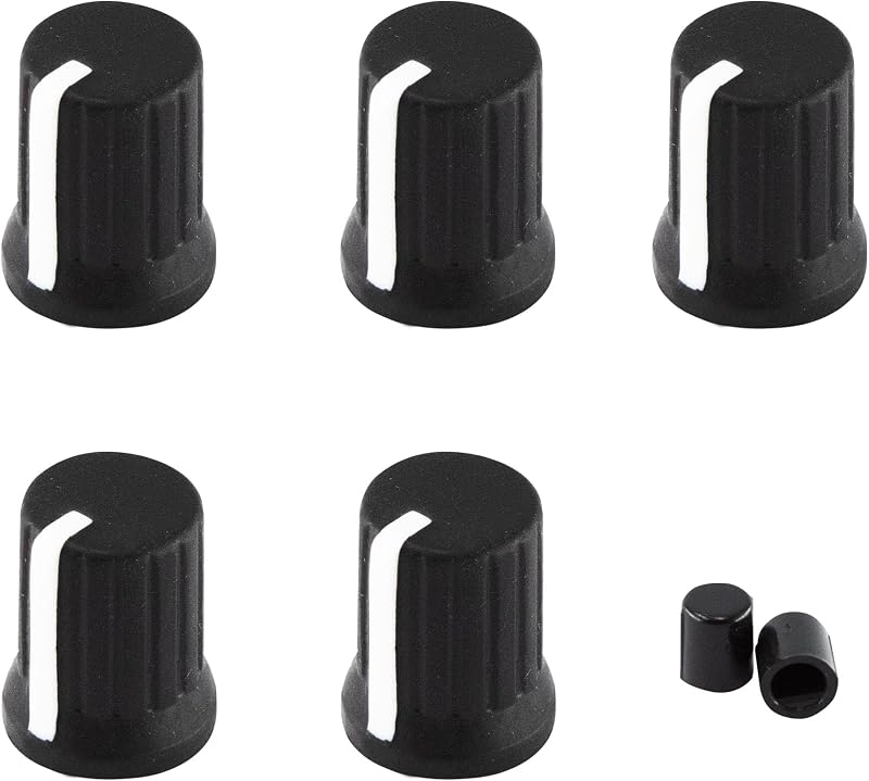 Perillas de control de potenciómetro de goma con eje D de 6 mm, perilla Pioneer Mezclador DJM Perilla EQ de volumen para guitarra eléctrica Controlador DJ Consola mezcladora Perillas de tono de volumen, 5 piezas, negro