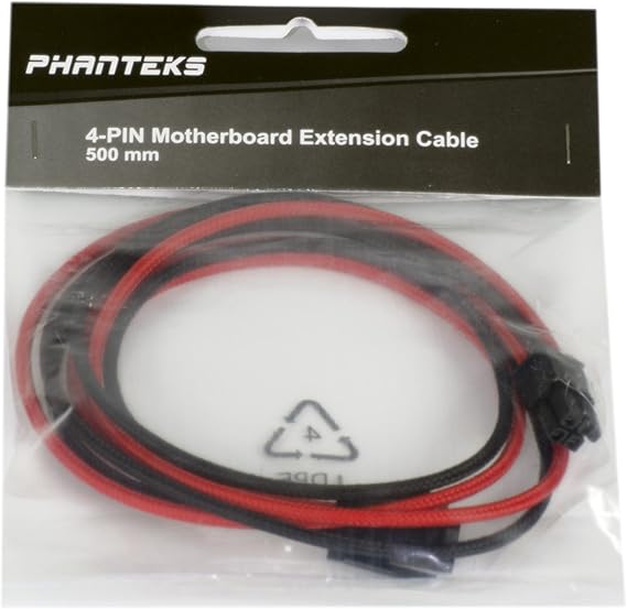 Phanteks 4 Pin M/B Premium Sleeved Extension Cable 19.68 Length, Black/Red(PH-CB4P_BR)