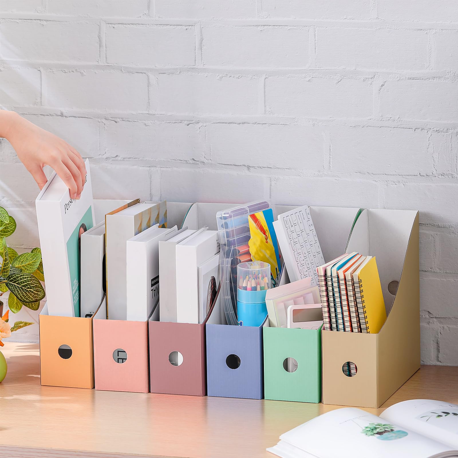 Colarr 24 portariviste in cartone, 12 colori, con etichette adesive, porta riviste, cartelle, libri, per scrivania, documenti per la scuola (colori vivaci)