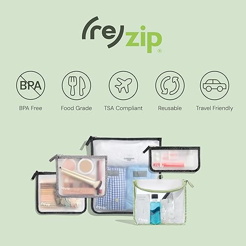 Miniatura 5 de (re)zip Colección de kit de viaje  Juegos de bolsas reutilizables de varias piezas para el cumplimiento de la TSA, aperitivos, artículos de tocador