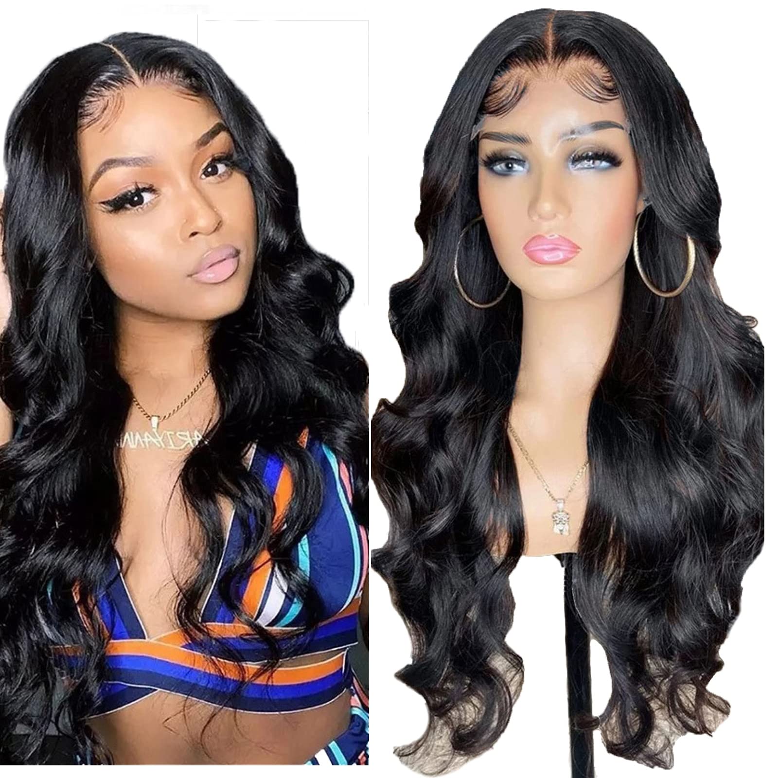 Body Wave Lace Front Wigs Human Hair for Black Women, Premium 4×4 HD Lace Closure Wigs Human Hair Pre Plucked with Baby Hair, Glueless Brazilian Virgin Hair Wigs Natural Color Bleached Knots 18 inch