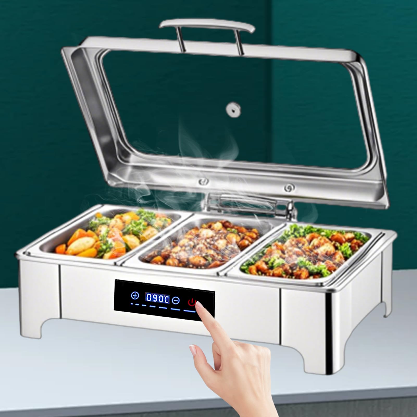 9L Chafing Dish Electrico para Buffet, Profesional Calentador de Comida Buffet Eléctrico para Buffet, Acero Inoxidable Calentador de Buffet Eléctrico para Catering y Fiestas(B,1/3 Pan)