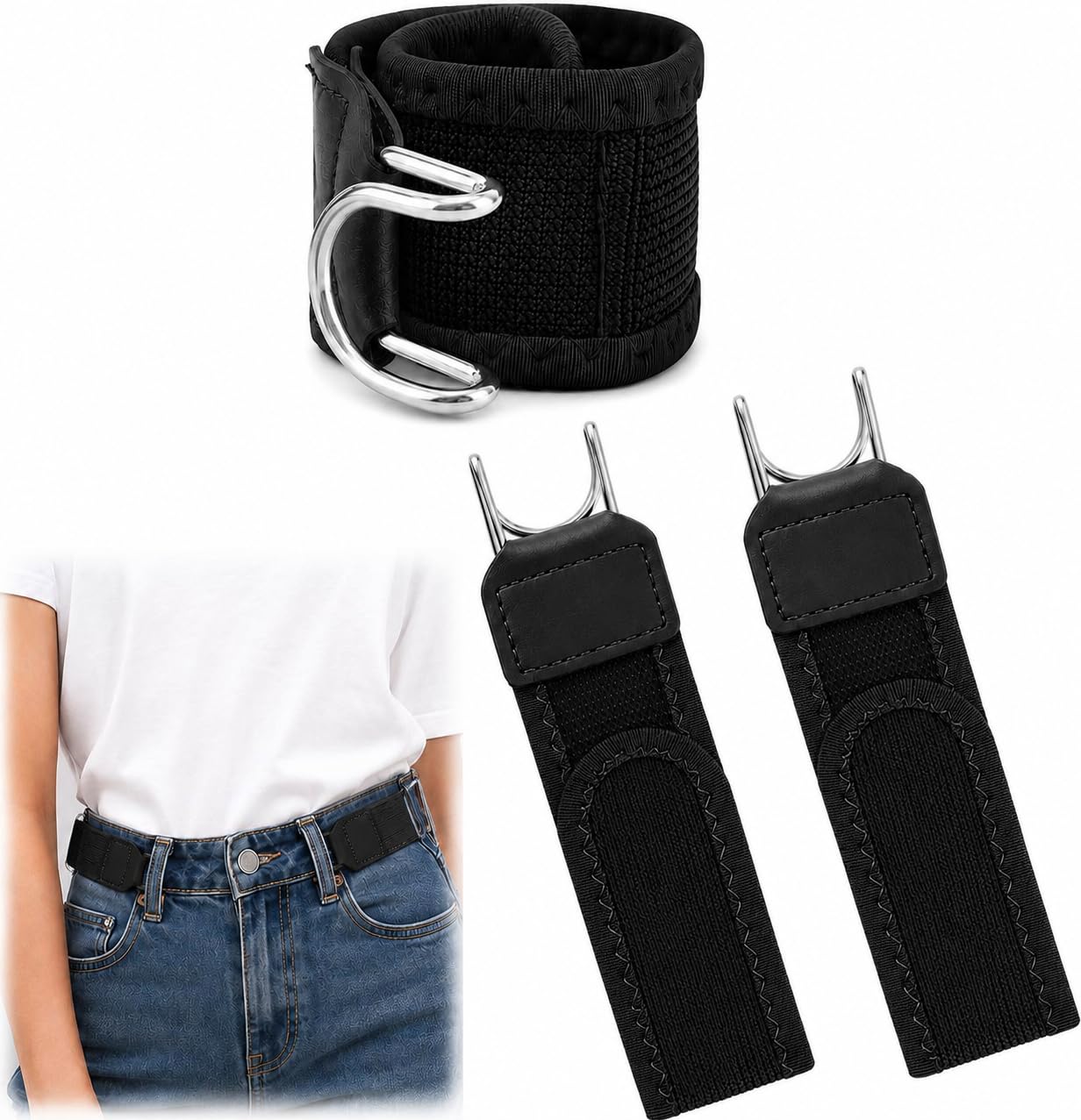 Buckle Free Elastic Invisible Belt with Metal Hook, Adjustable Waistband Hook, Outdoor Tactical, Belt For Unisex Pack of 2-image-1