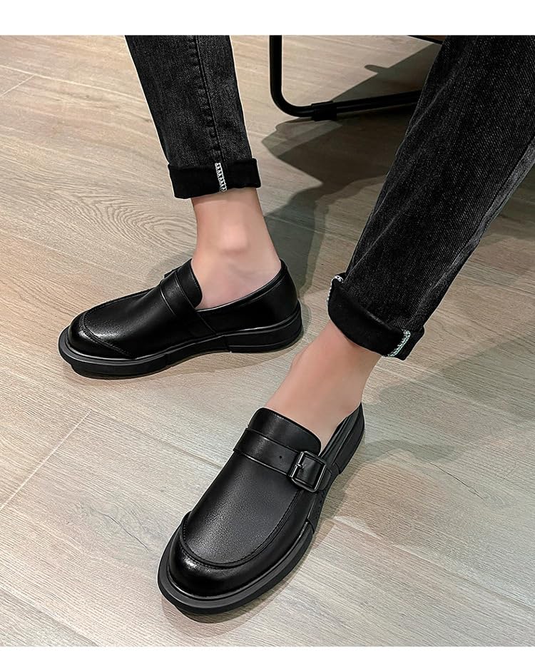 Men's Classic Round Toe Platform Loafers Comfortable Slip-On Business Casual Penny Shoes4