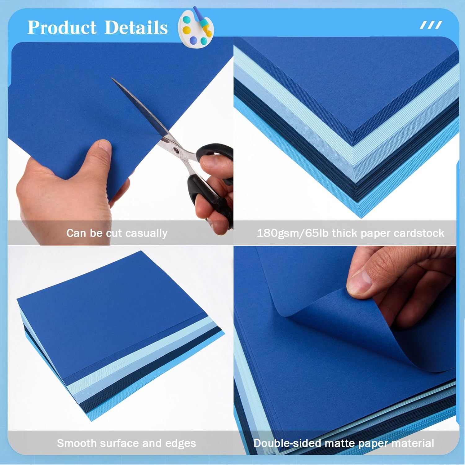 MixTeach 240 Sheets Assorted Blue Cardstock Paper 8.5 x 11" Medium Thick Card Stock 180gsm/65lb Printable Kraft Paper for Scrapbooking, Card Making, Invitations, DIY Art Craft Supplies