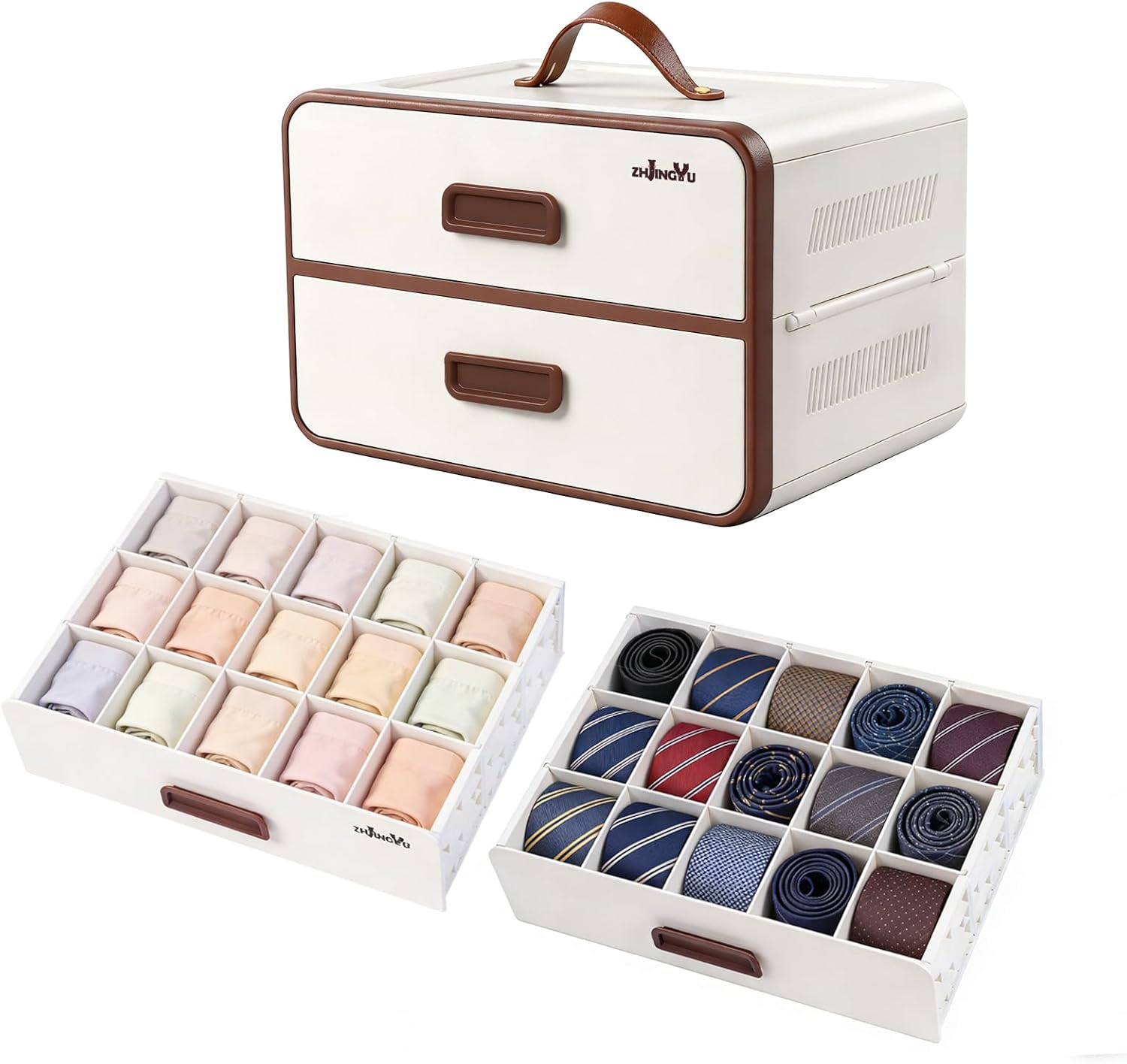 ZHJINGYU Foldable Plastic Storage Drawers, DIY Stackable Closet Organizer with Pull-Out Drawers, Collapsible Storage Bin Container for Clothes, Toys, Books, Home, Office, Bedroom,Stock Bra