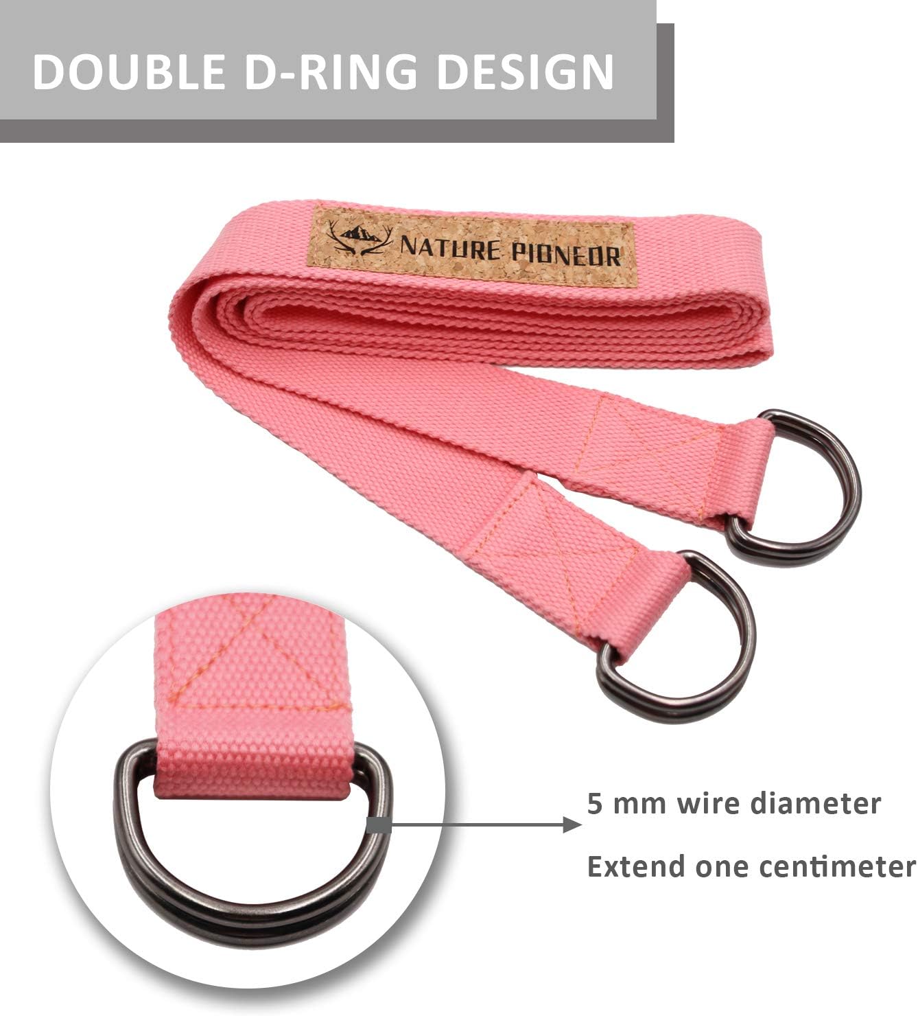 NATURE PIONEOR 8 FEET Combined 2 IN 1 Yoga Mat Strap and Yoga Strap for Stretching, 100% Cotton Yoga Stretch Training Bands with 4 Metal D-Ring Buckles for Carrying Yoga Mat and Yoga, Pilates, Fitness : Sports & Outdoors