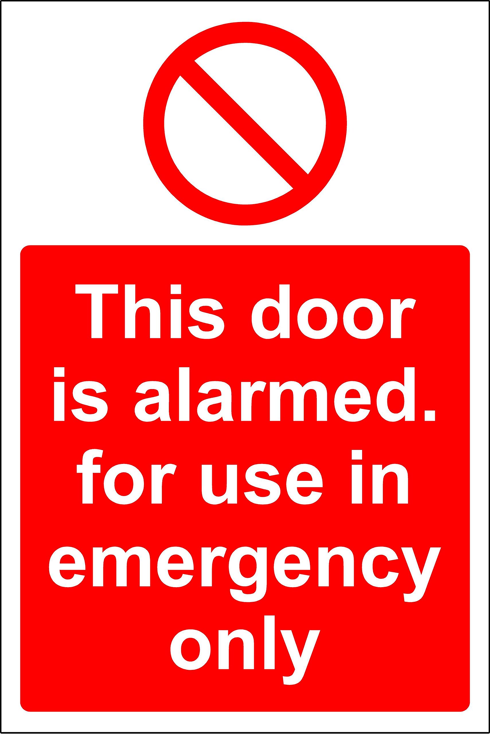 Kpcm Display Ltd This Door Is Alarmed For Use In Emergency Only Safety Sign - 1.2Mm Rigid Plastic 300Mm X 200Mm