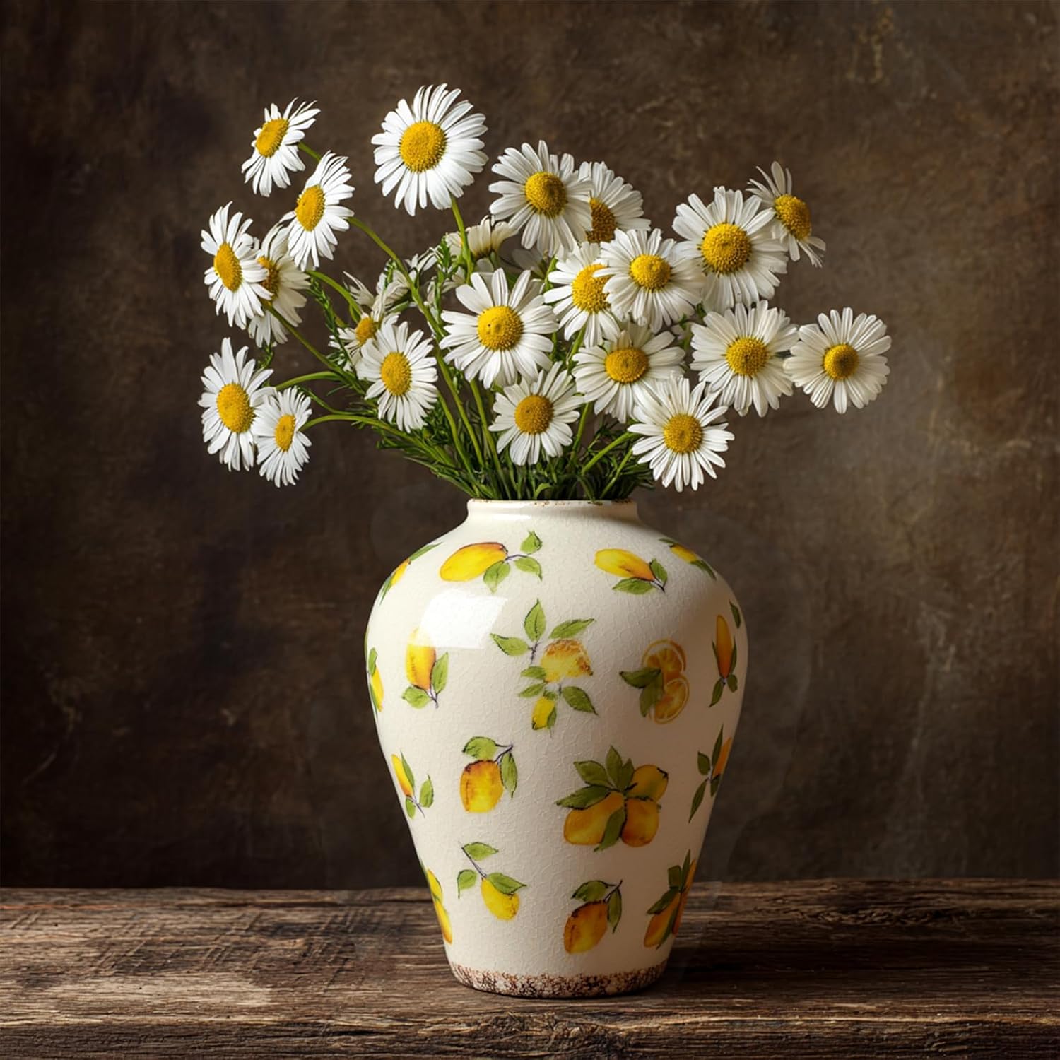 Vintage Lemon Ceramic Vase, Ice Glazed Crack Farmhouse Pitcher Vase for Shelf, Centerpiece Table,Room,Bathroom,Bedroom,Living Room,Office Decorations(7.8 inch)