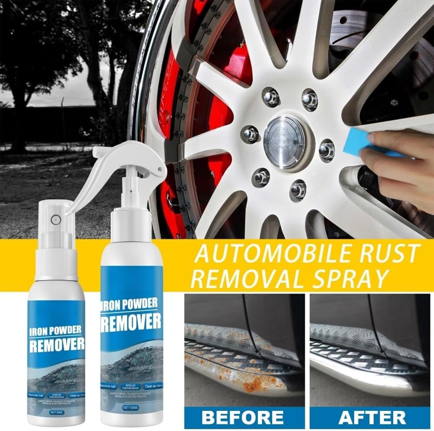Multi-functional Quick-Acting Rust Removal Spray – 100ml Fast-Working Formula with Sponge & Cloth for Metal, Bikes, Tools, Furniture & Household Use (5PCS)