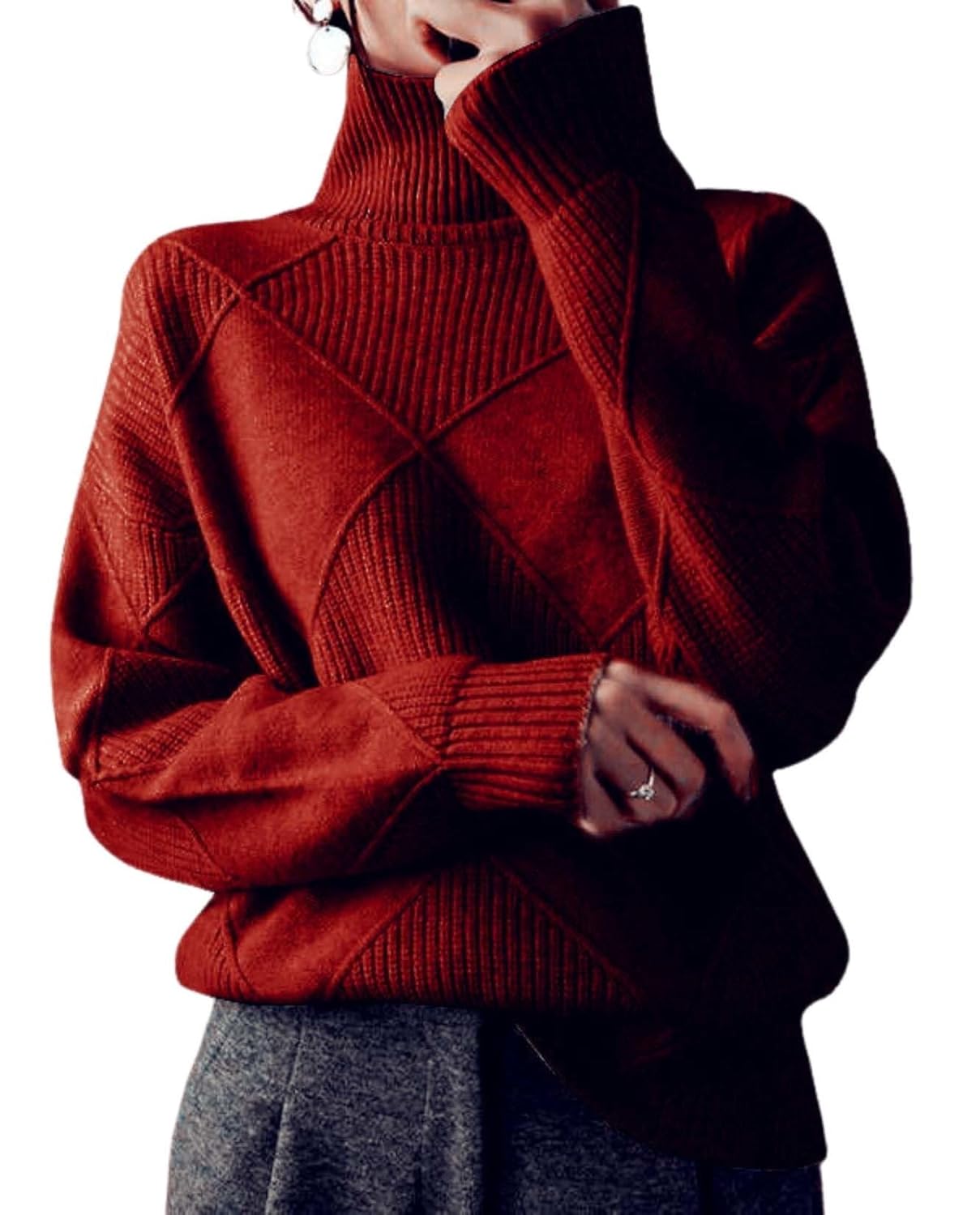 Turtleneck Sweaters for Women Fall Winter Long Sleeve Kintted Chunky Sweater Warm Loose Casual Oversized Tops