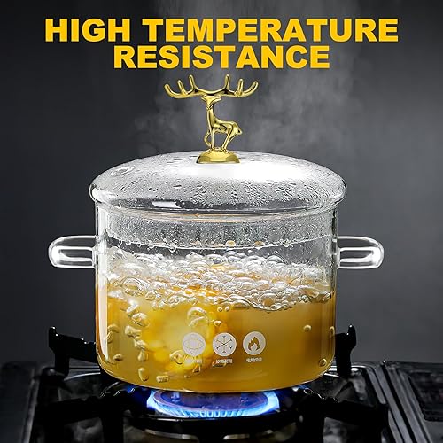 Miniatura 2 de Vaguelly, Olla de cocción de vidrio transparente con tapa, olla a fuego lento de 50.7 fl oz, olla a fuego lento para microondas y lavavajillas,
