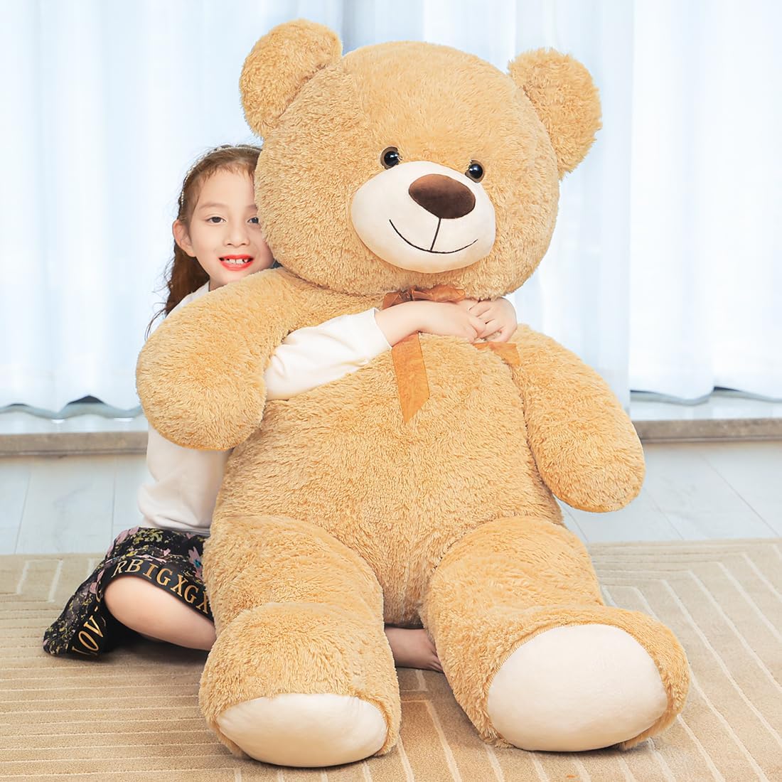 SNOWOLF Teddybär, niedliches Stofftier, Plüschtier, 1.30 m, großer Bär, Kuschelpuppe, Geschenk für Kinder, Jungen, Mädchen, Geburtstag, Weihnachten, Valentinstag (1.3m, Hellbraun)