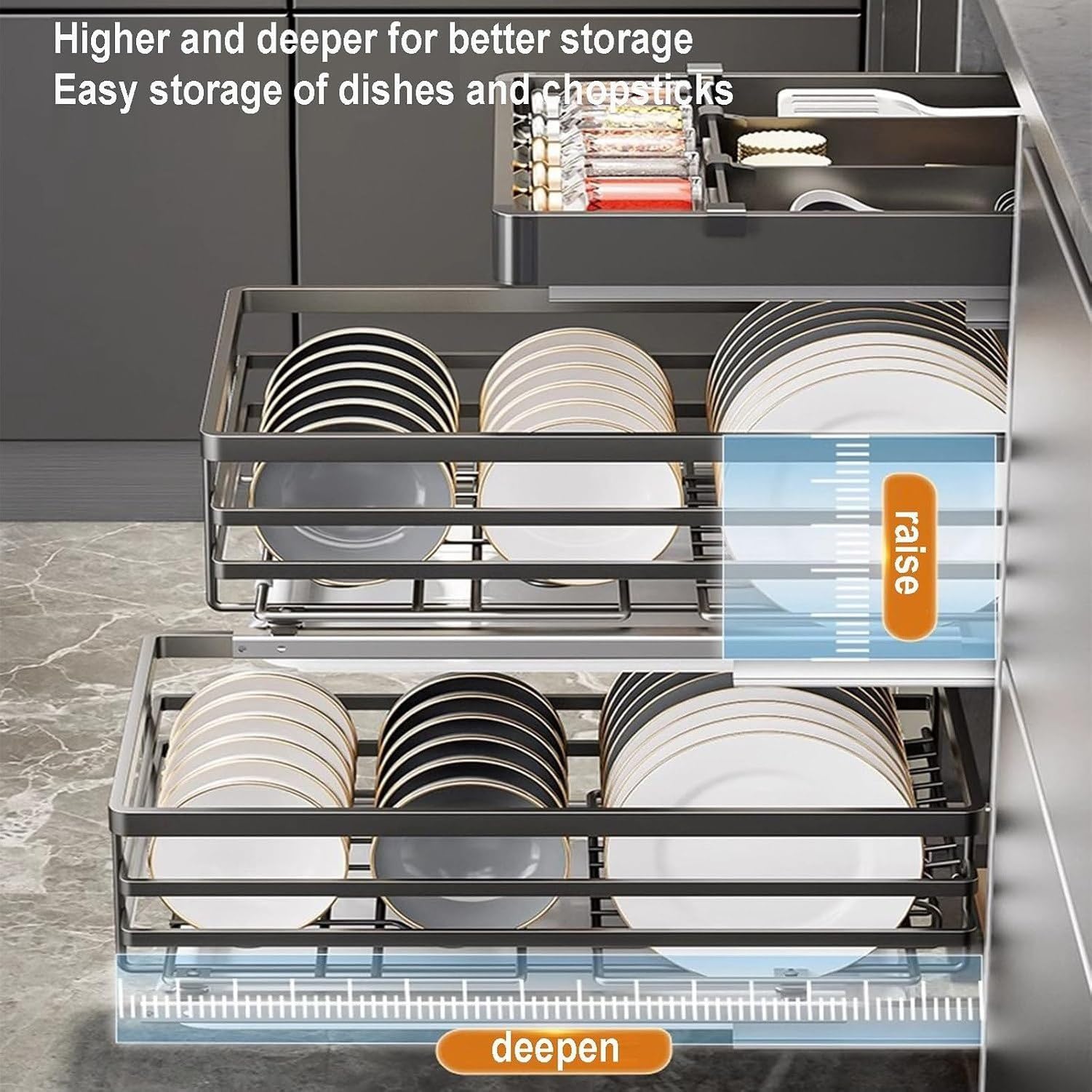 Scorrevole Armadio Cassetto Estraibile Ripiani Cucina Dispensa Scaffalatura Scivolo Contenitore Acciaio Nero 29x13x46, Grå, 24x13x46cm