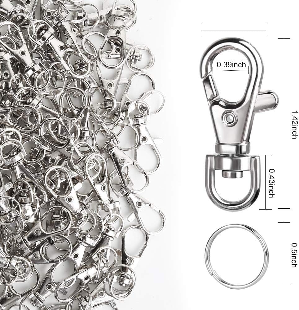 1/2 inch Small Swivel Lobster Clasps 200pcs for Keychain Lanyard | with 100pcs Keychain Clip Lobster Claw Clasp and 100pcs Small Keychain Ring for Jewery DIY Crafts Making Silver
