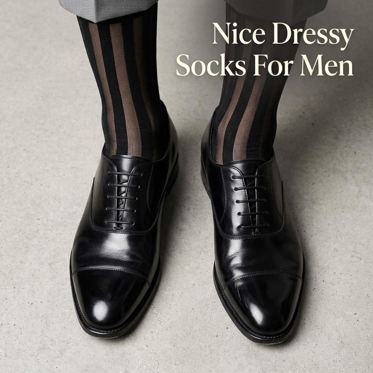 Mabor Silk Socks Men, Thin Dress Striped Sheer Socks Black (1 Pair) | Silk Male Stockings, Breathable Hosiery for Business Formal Suit Accent