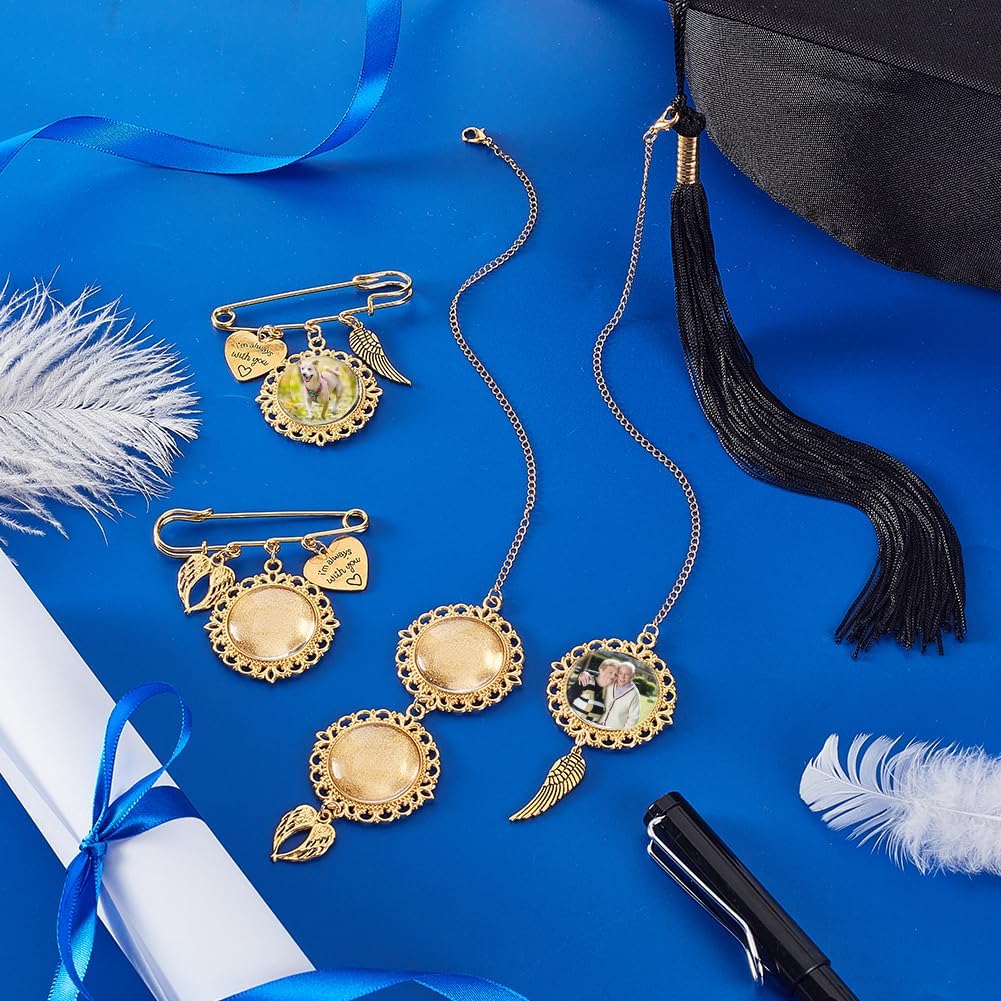 AHANDMAKER Graduation Photo Charm Set, Memorial Tassel Picture Charms with Angel Wings Personalized Keepsake Pendant Brooches with Glass Cabochons for Graduation Cap Decorations Gifts, Golden - Image 4