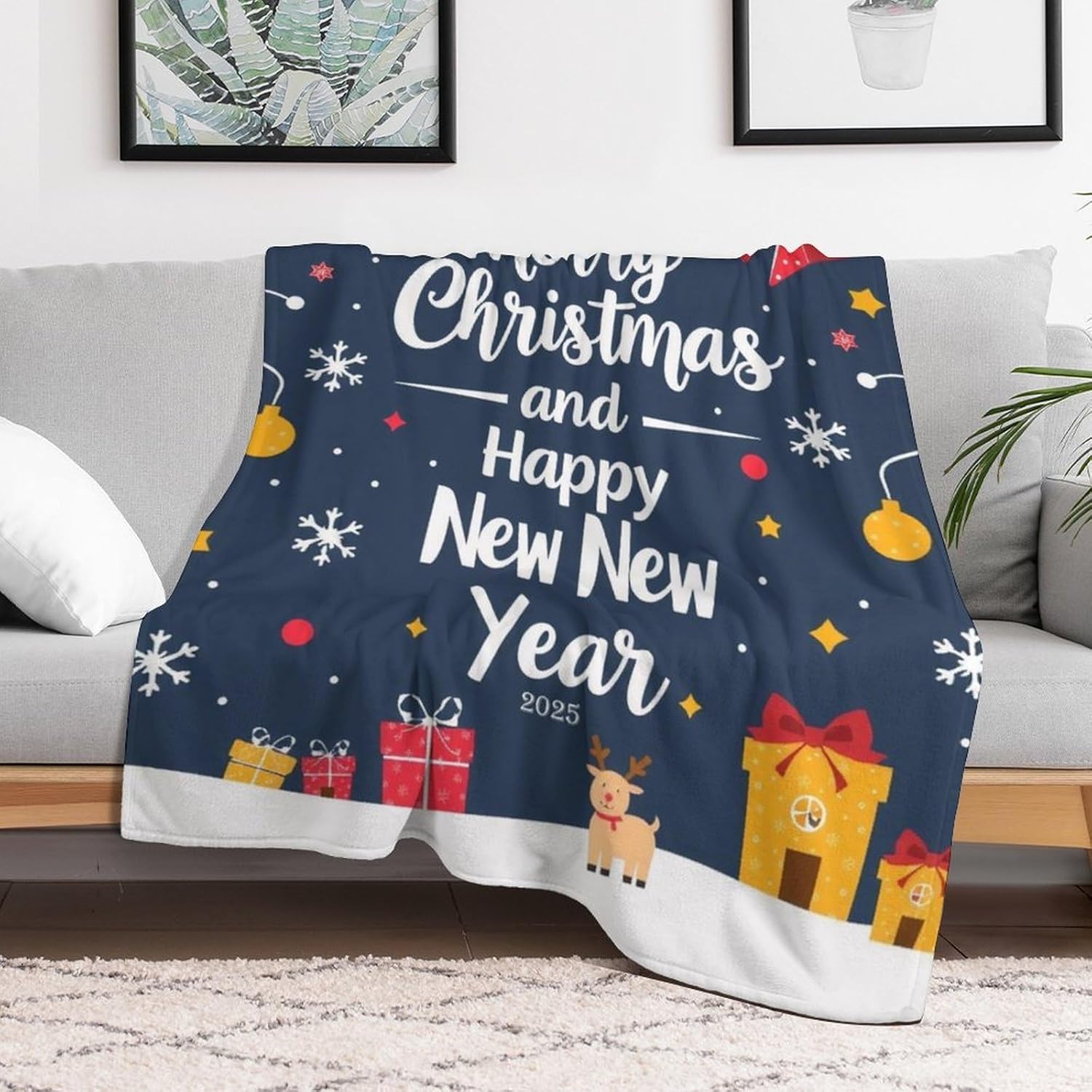 Christmas Printed Blanket Super Soft Flannel Fleece Cozy Blankets for Bed,Sofa,Couch,Gifts for Women Men,Camping and Travel Warm Fuzzy Blanket for All Season (Merry Christmas, 60"x80")