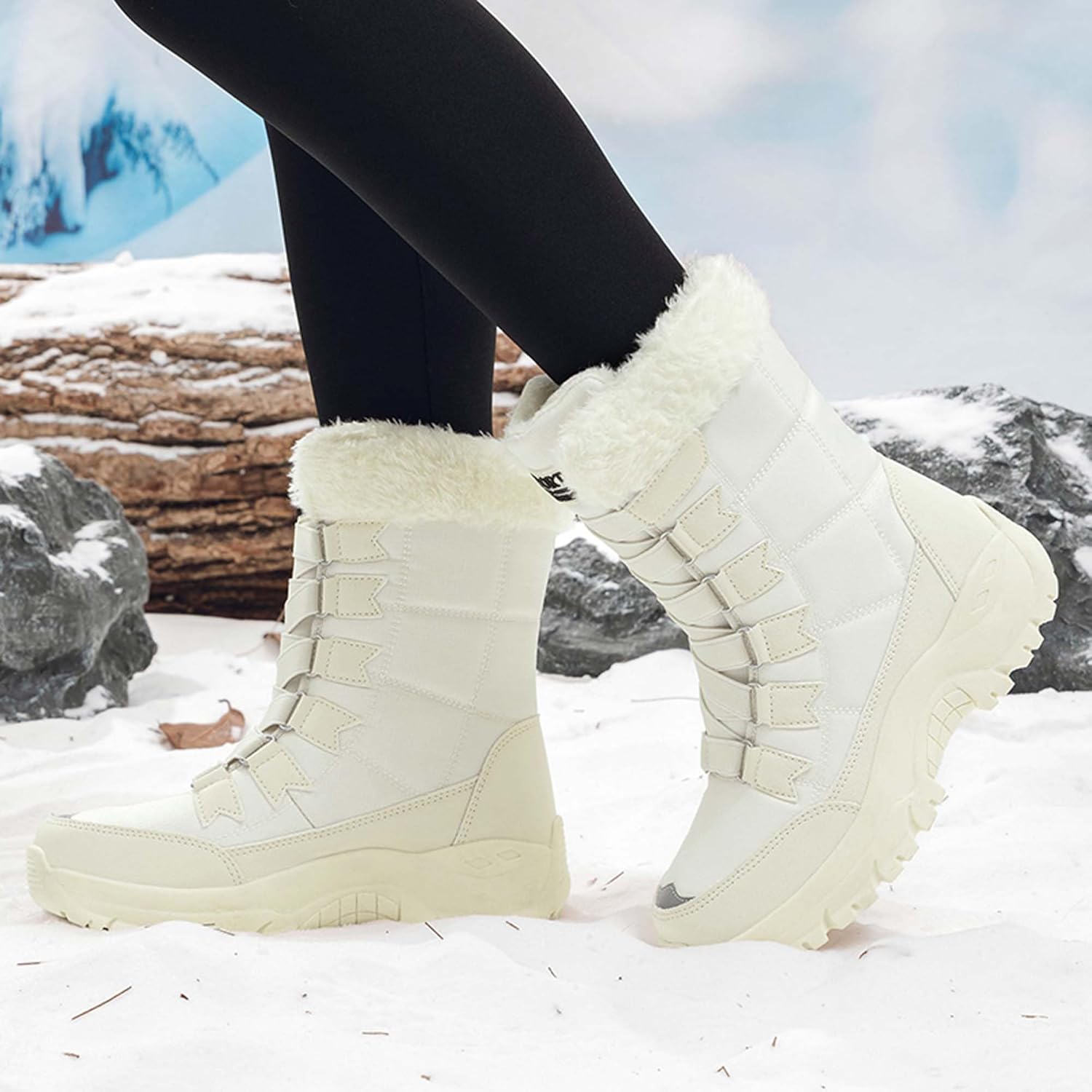 Women's High-Top Snow Boots Waterproof Winter Warm Hiking Boots Outdoor Cold-Resistant Fur-Lined Snow Sneakers Non-Slip Work Walking Cotton Shoes