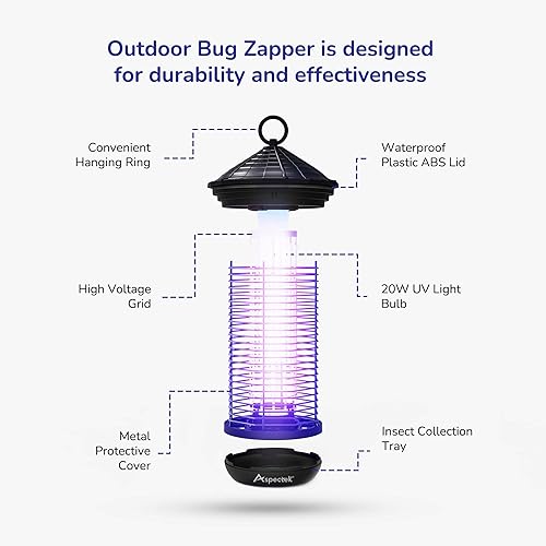 Miniatura 4 de ASPECTEK Exterminador eléctrico de mosquitos de 20 W, matamoscas de insectos, matamoscas de luz UV para uso en exteriores e interiores, impermeable,