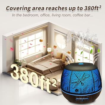 Roonbo Diffusers for Essential Oils Large Room 400ml,Essential Oil Diffuser for Home with R/C,Cool Mist Humidifiers for Bedroom,7 Colors Changed & 3 Mist Mode Waterless Auto Off for Decor Dragonfly