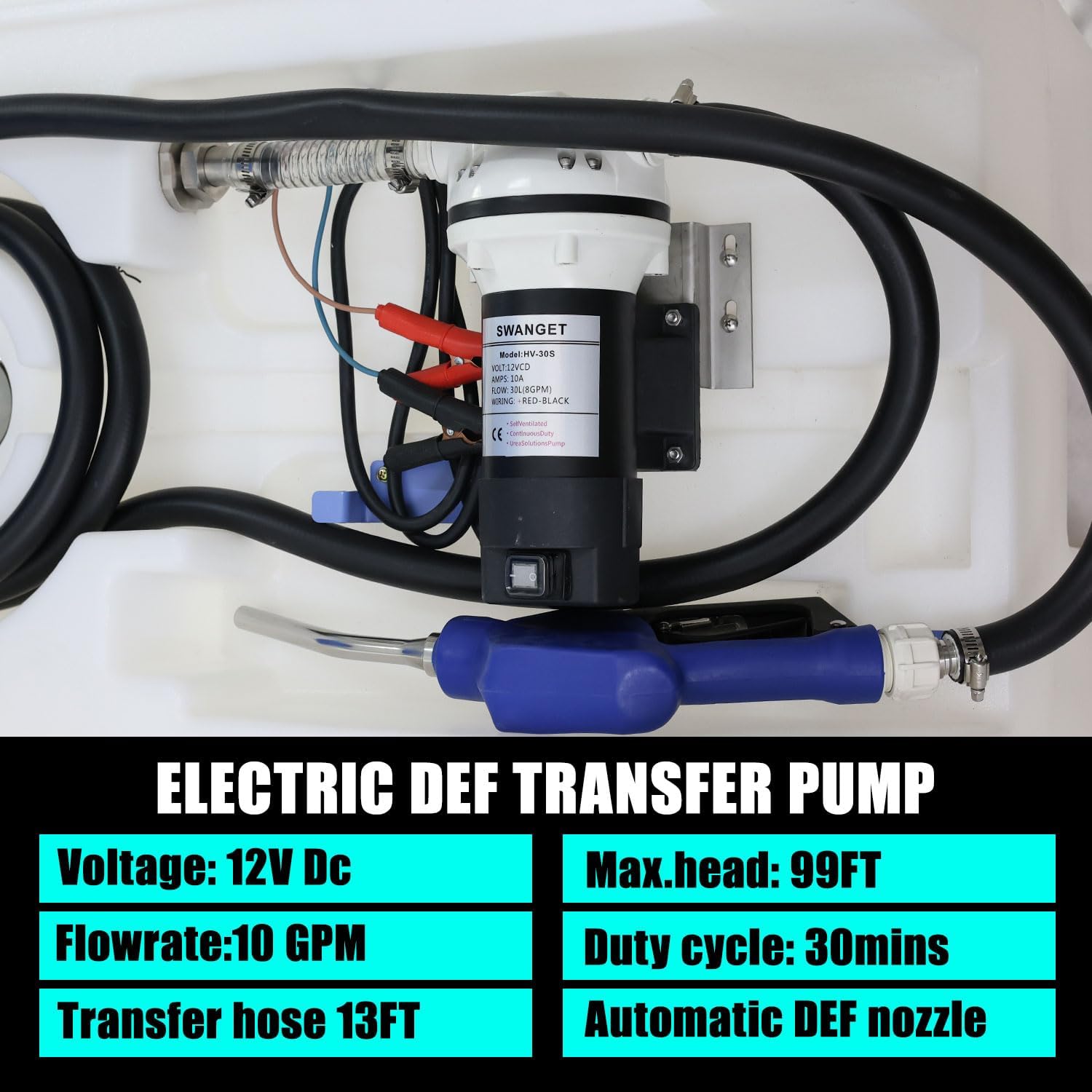 DEF Tank 58 GallonPortable DEF Transfer Tank,19.7 ft Power Cable,13ft Fuel Hose,Automatic Nozzle & Swivel,12 GPM Fast Flow Rate,12V Transfer Pump,Fit the Truck Bed