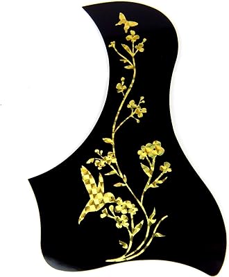 Self Stick thin acoustic guitar pickguard Style-3, w/Gold bird & flower