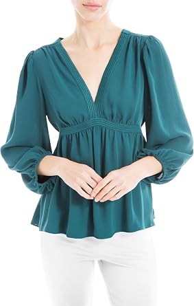 Max Studio Womens Long Sleeve V-Neck Empire Waist Blouse
