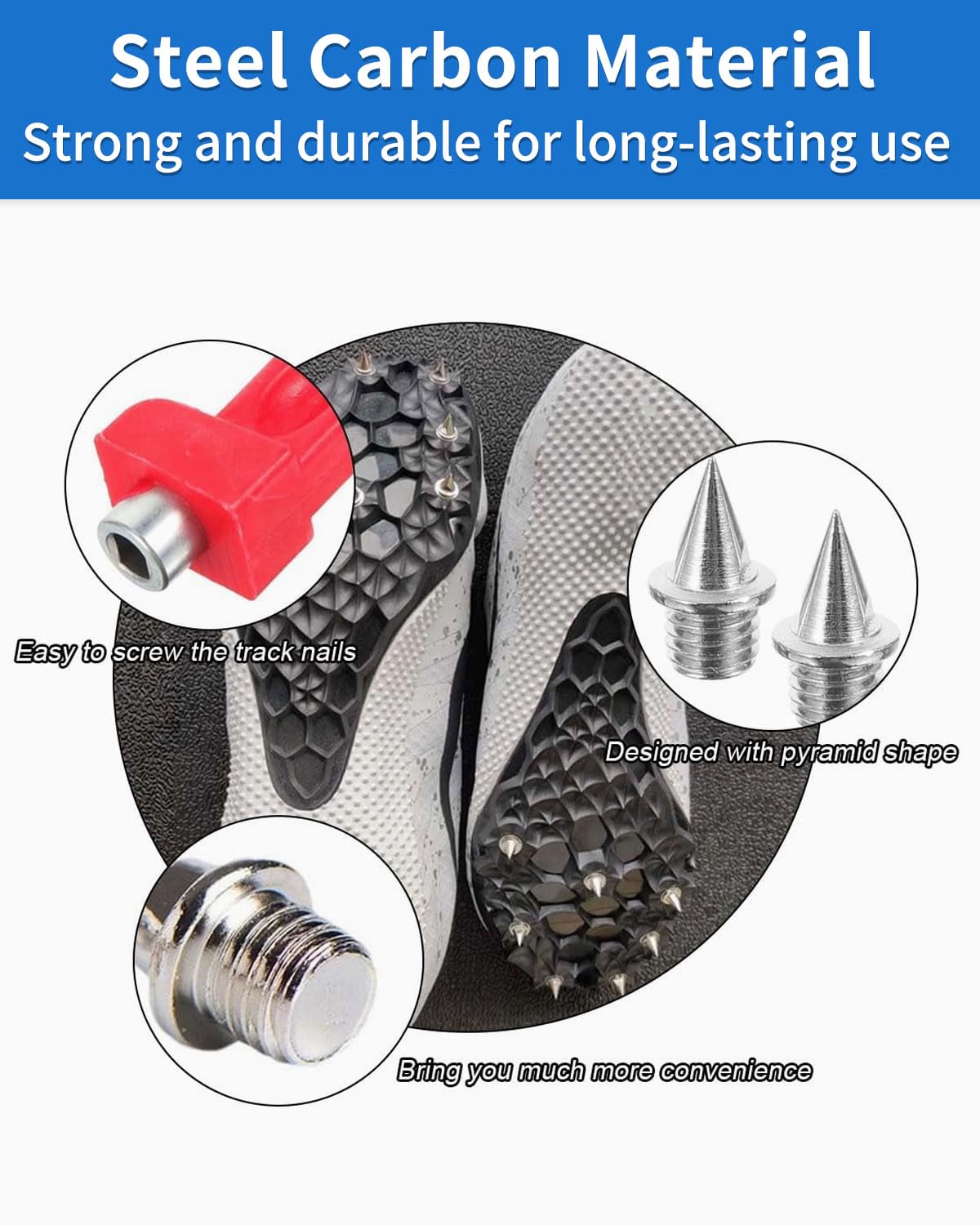 Punte per Scarpe 6 mm Chiave a Spillo, Punte d'Acciaio Piramide Sostituzione per Scarpe Atletiche