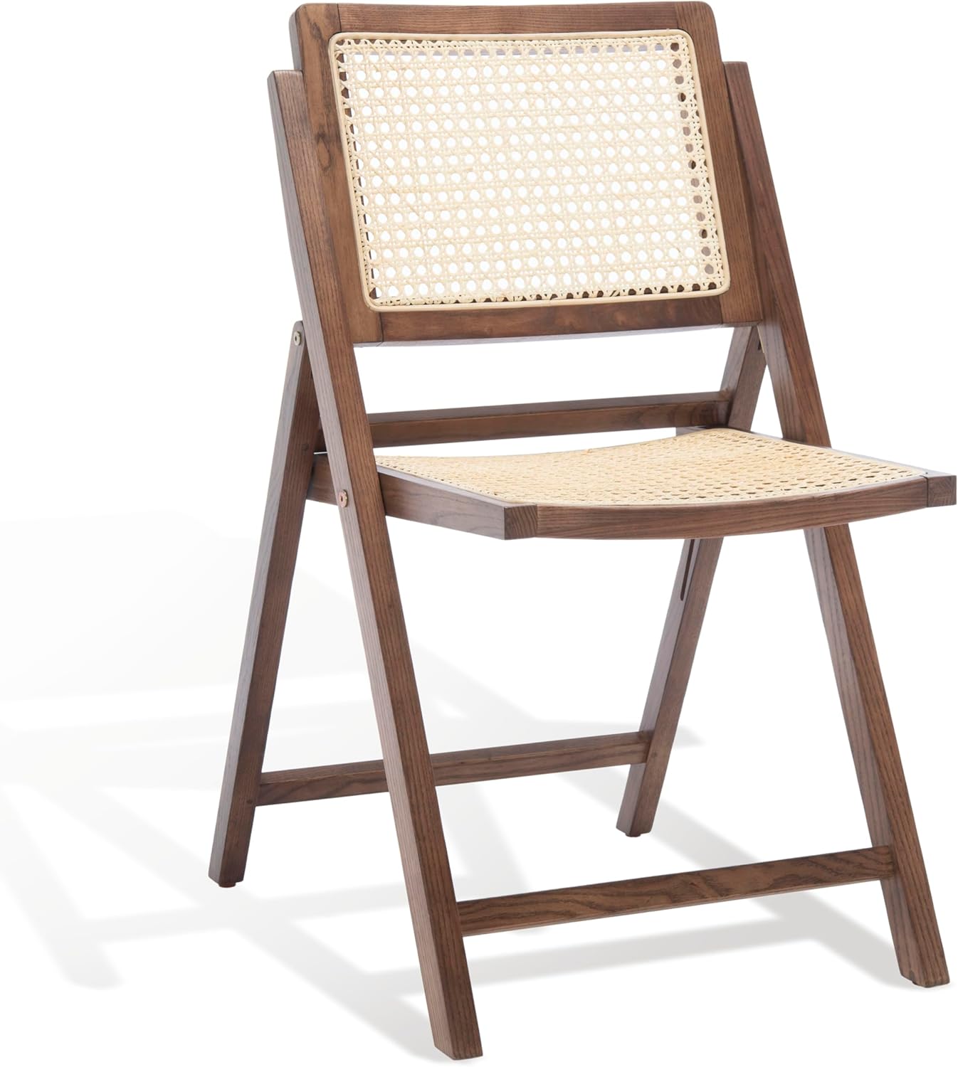 SAFAVIEH Couture Collection Desiree Tropical Coastal Walnut/Natural Cane Solid Wood Folding Dining Chair Set of 2 (Fully Assembled)