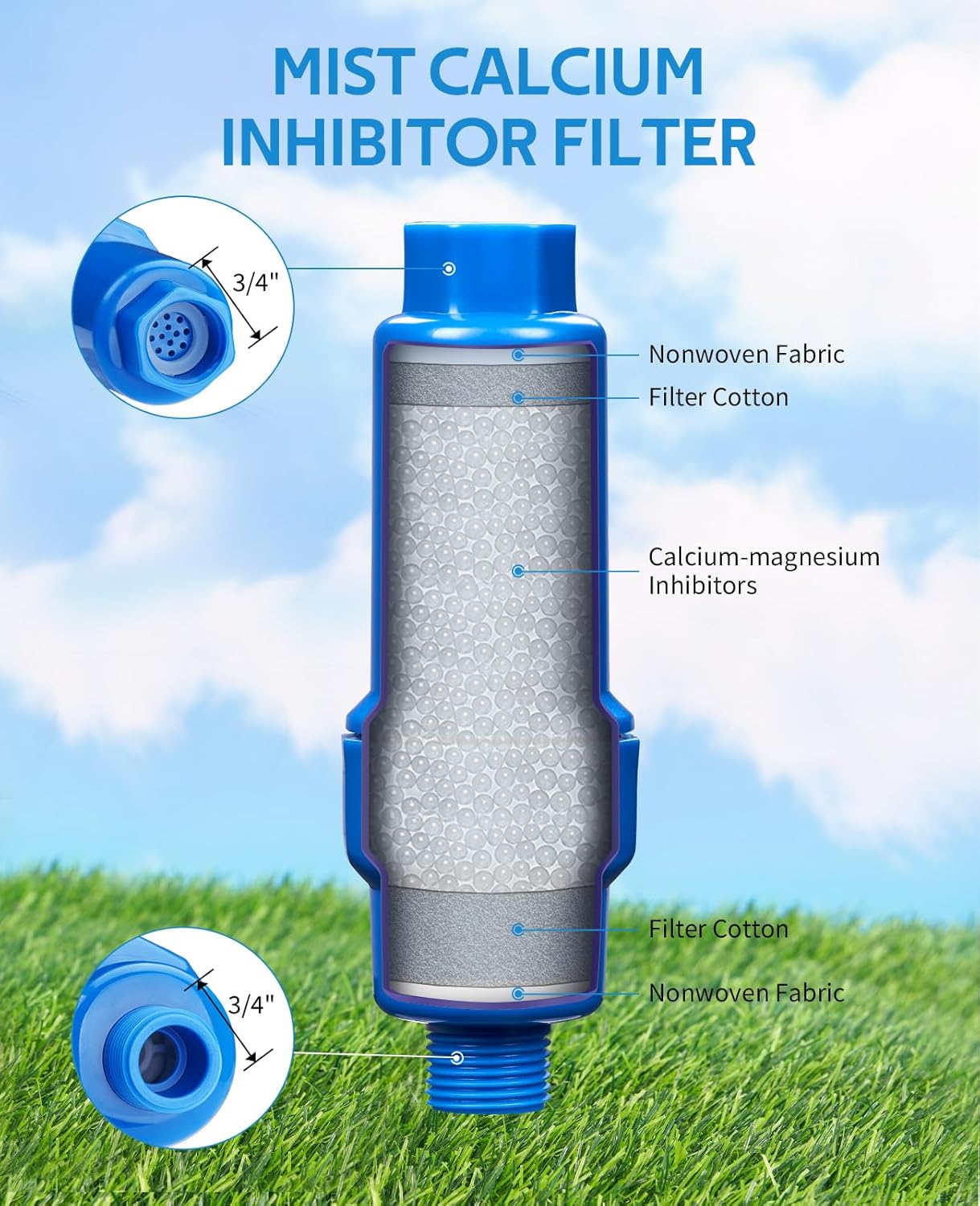 homenote Misting Cooling System 75FT (23M) Misting Line + 28 Brass Mist Nozzles + Brass Adapter(3/4"), 2 Pack Calcium Inhibitor Filter