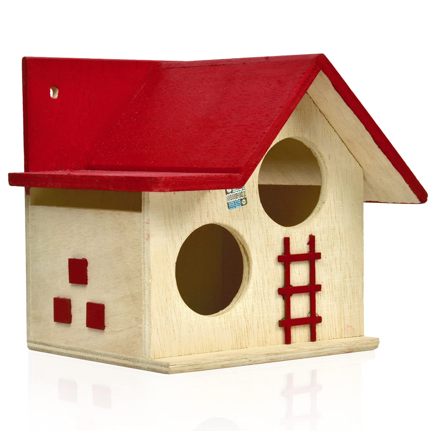 Kitron Bird House for Balcony and Garden Hanging for Sparrow, Hummingbird, Kingfisher Birds for Balcony Made Russian Wood with Hanging and Wall Patch Outdoor for Birds Tomato Pink