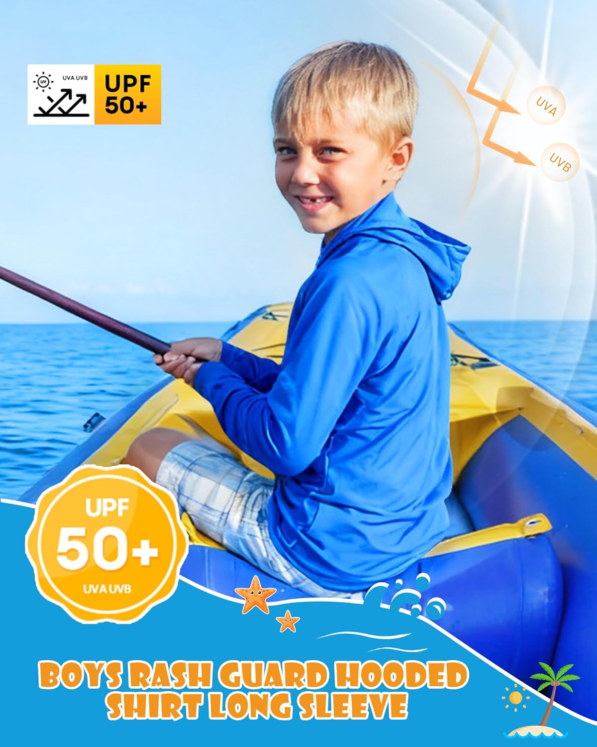 Boys Rash Guard Hoodie UPF 50+ Long Sleeve Swim Shirt with Pocket Kids Sun Protection Fishing Shirt Toddler to Youth - Image 5