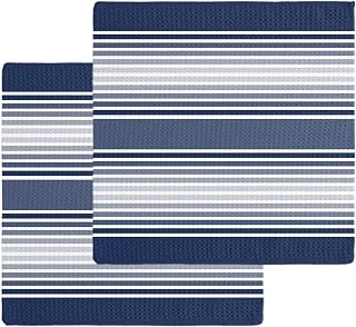 Navy Blue Stripes Waffle Kitchen Towel Set of 2 Minimalist Stripe Modern Gradient Industrial Absorbent Dish Towels Dishcloths for Kitchen Bathroom Home Daily Use Guesthouse 12 x 12 Inch
