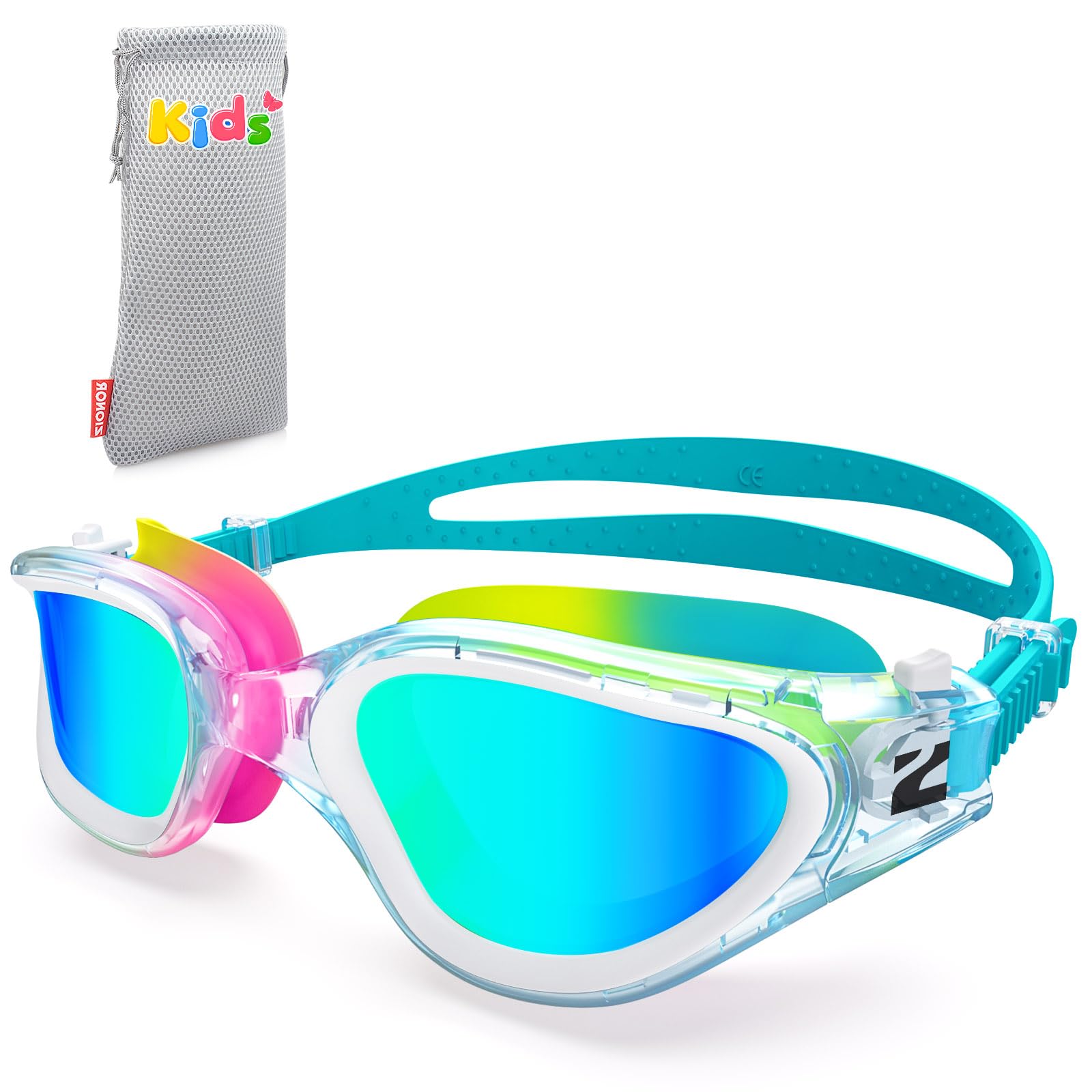 ZIONOR Kids Swim Goggles, G1MINI MIX Vibrant Colorblock Polarized No Leaking Anti Fog Kids Goggles(3-14)